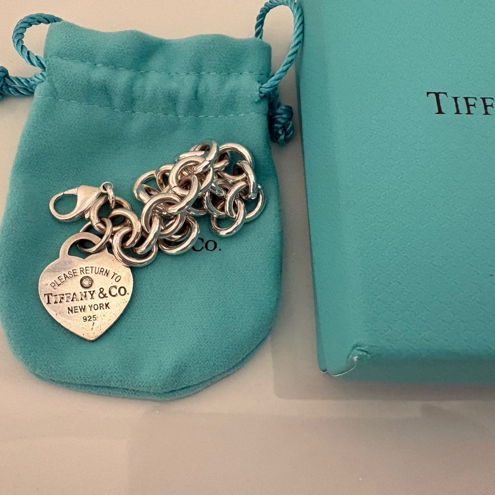 Tiffany & Co. Sterling Silver Heart Tag Charm Bracelet - Tiffany Blue